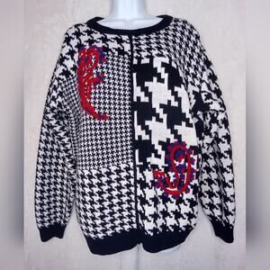 Vintage counterparts plaid paisley sweater size 1X black white contrast 80s Y2K